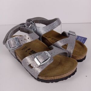 Birkenstock Rio Sandals Kids EU 26 US 9.5 Sparkling Light Silver Orthopedic NWT